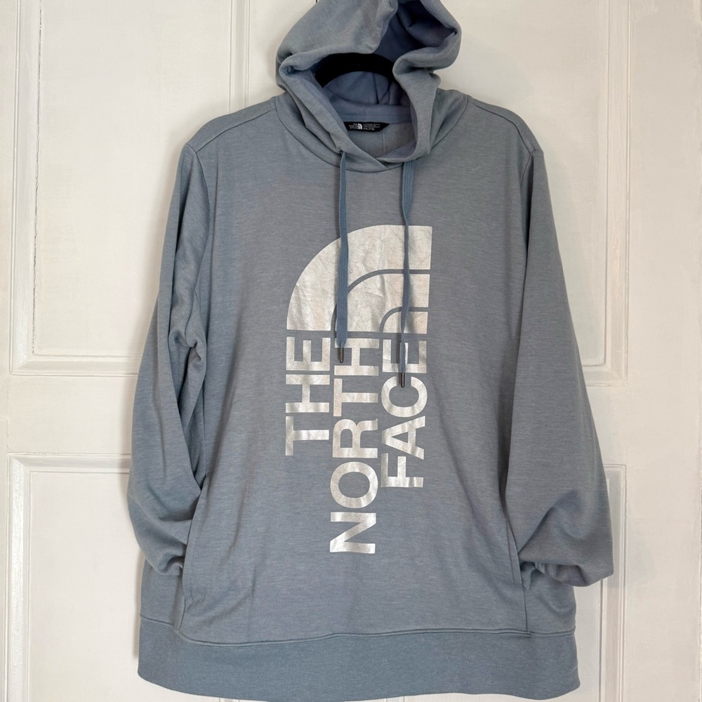 The North Face Blue Hoodie Silver Metallic Logo - XXL